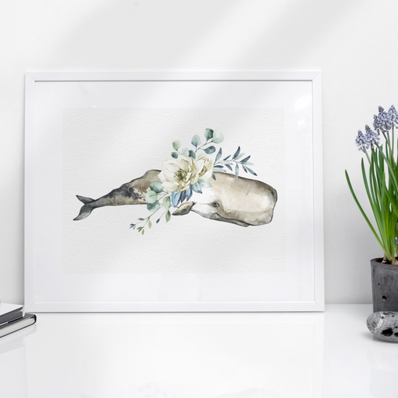 Sperm Whale Watercolor Illustration Wall Art Print Unframed - Picture 7 of 9